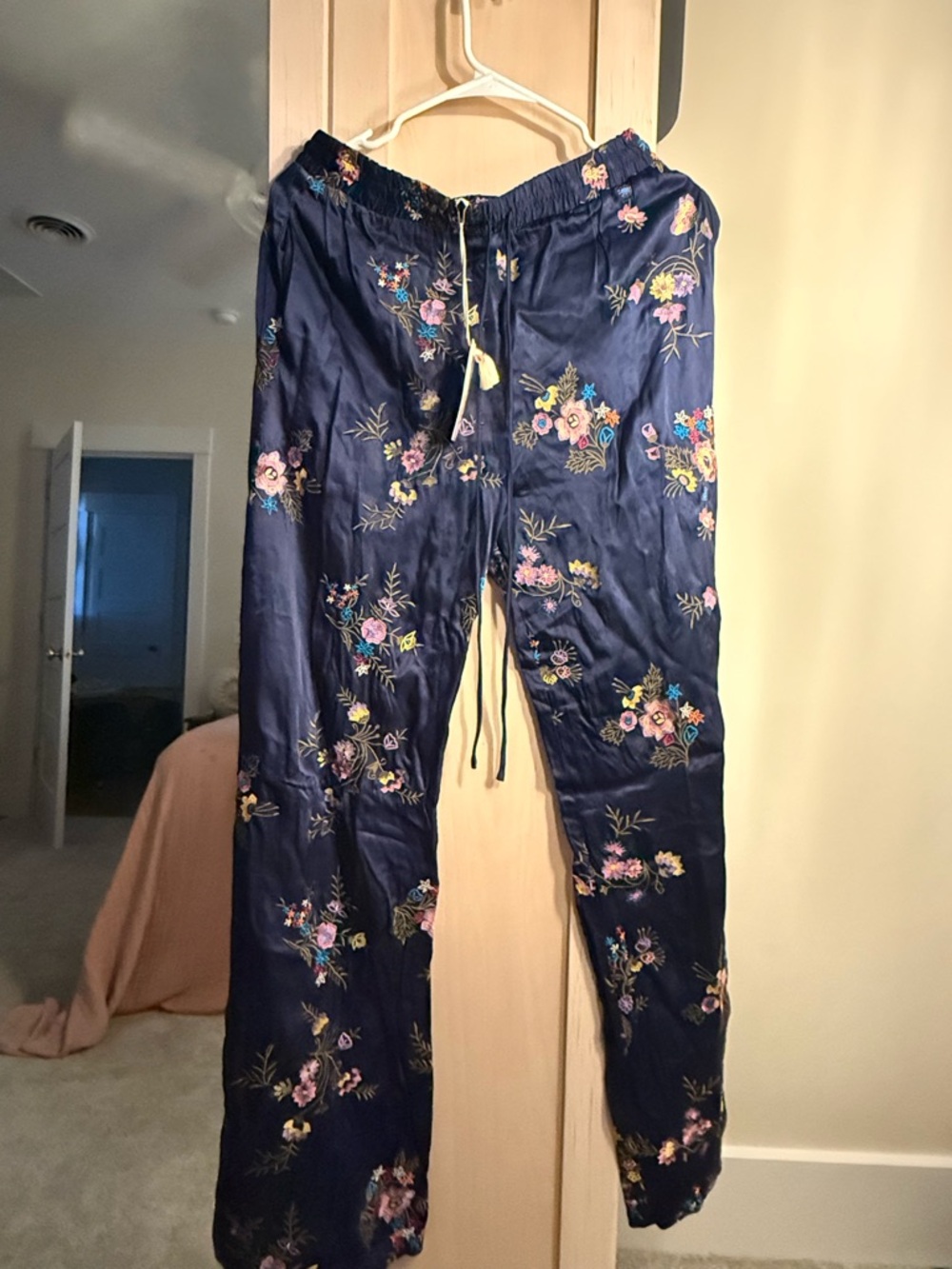 Johnny Was Navy Blue Floral Straight Leg Pants